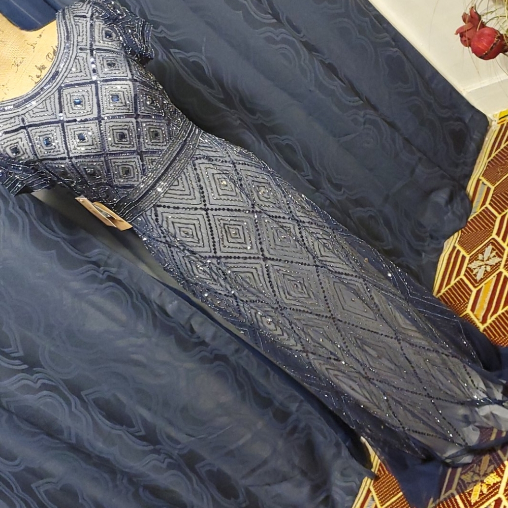 Navy blue mothers of the bride mising stones